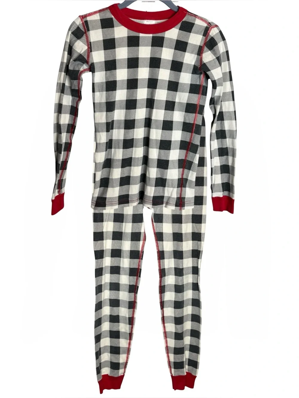 Hanna Andersson pajama set Black White Buffalo Plaid kids size 12 organic cotton